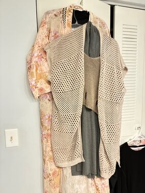 Beige Open-Knit Women's Sweater Vest - Casual Layering - Made by hand!